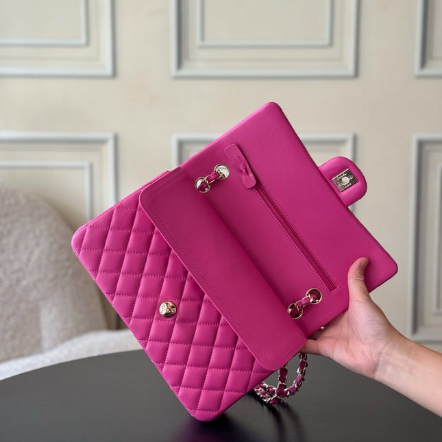 CHANEL 25S CLASSIC FLAP BAG 25 CM IN PINK LAMBSKIN WITH GOLD HARDWARE