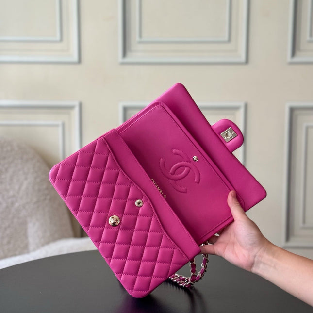 CHANEL 25S CLASSIC FLAP BAG 25 CM IN PINK LAMBSKIN WITH GOLD HARDWARE