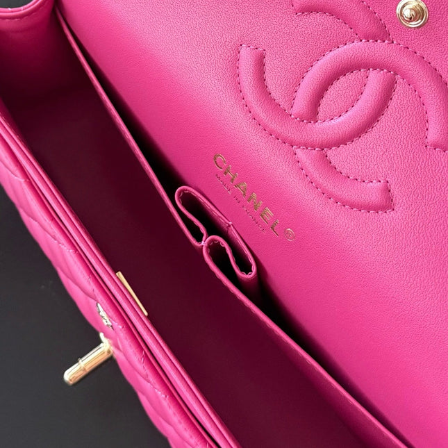 CHANEL 25S CLASSIC FLAP BAG 25 CM IN PINK LAMBSKIN WITH GOLD HARDWARE