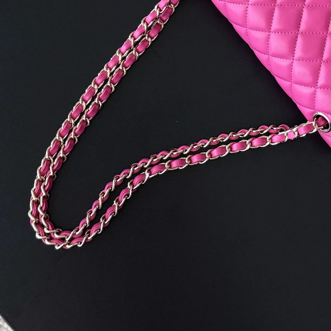 CHANEL 25S CLASSIC FLAP BAG 25 CM IN PINK LAMBSKIN WITH GOLD HARDWARE