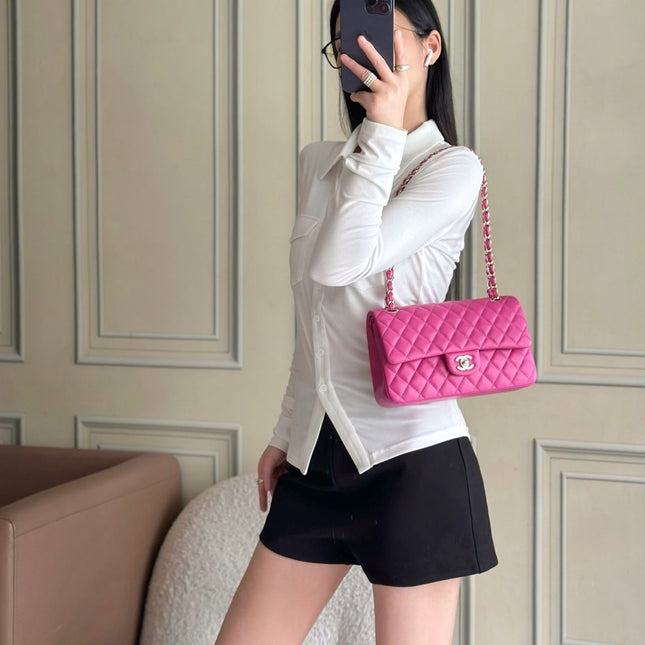 CHANEL 25S CLASSIC FLAP BAG 25 CM IN PINK LAMBSKIN WITH GOLD HARDWARE
