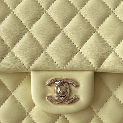 CHANEL 25S CLASSIC FLAP BAG 25 CM IN PALE BEIGE YELLOW LAMBSKIN WITH GOLD HARDWARE