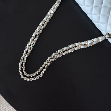 CHANEL 25S CLASSIC FLAP BAG 25 CM IN LIGHT GRAY BLUE LAMBSKIN WITH GOLD HARDWARE