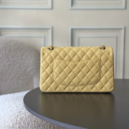 CHANEL 25S CLASSIC FLAP BAG 25 CM IN LIGHT YELLOW LAMBSKIN WITH GOLD HARDWARE