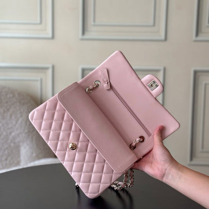 CHANEL 25S CLASSIC FLAP BAG 25 CM IN LIGHT PINK LAMBSKIN WITH GOLD HARDWARE