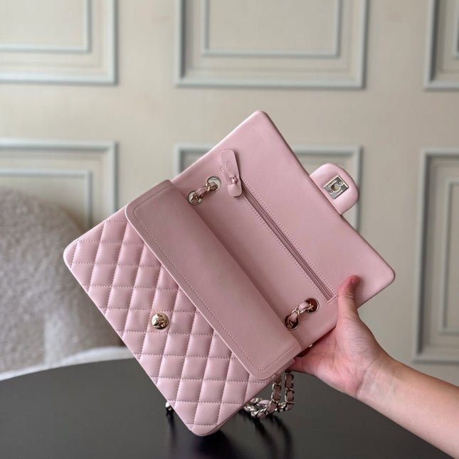 CHANEL 25S CLASSIC FLAP BAG 25 CM IN LIGHT PINK LAMBSKIN WITH GOLD HARDWARE