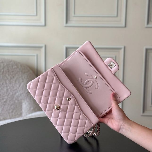 CHANEL 25S CLASSIC FLAP BAG 25 CM IN LIGHT PINK LAMBSKIN WITH GOLD HARDWARE