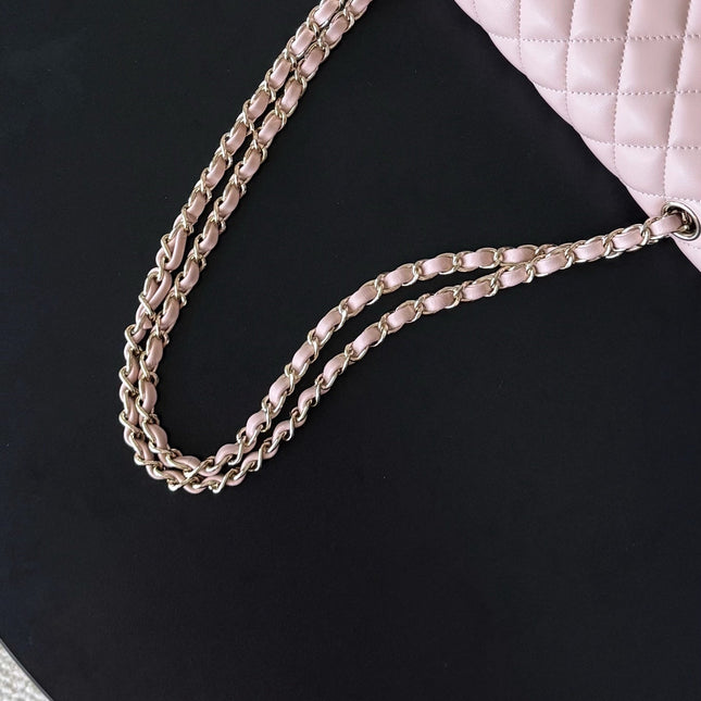 CHANEL 25S CLASSIC FLAP BAG 25 CM IN LIGHT PINK LAMBSKIN WITH GOLD HARDWARE