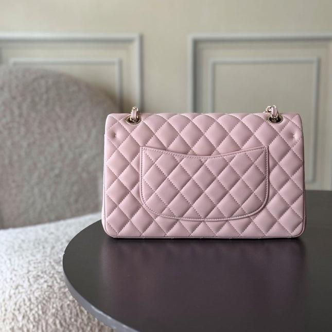 CHANEL 25S CLASSIC FLAP BAG 25 CM IN LIGHT PINK LAMBSKIN WITH GOLD HARDWARE