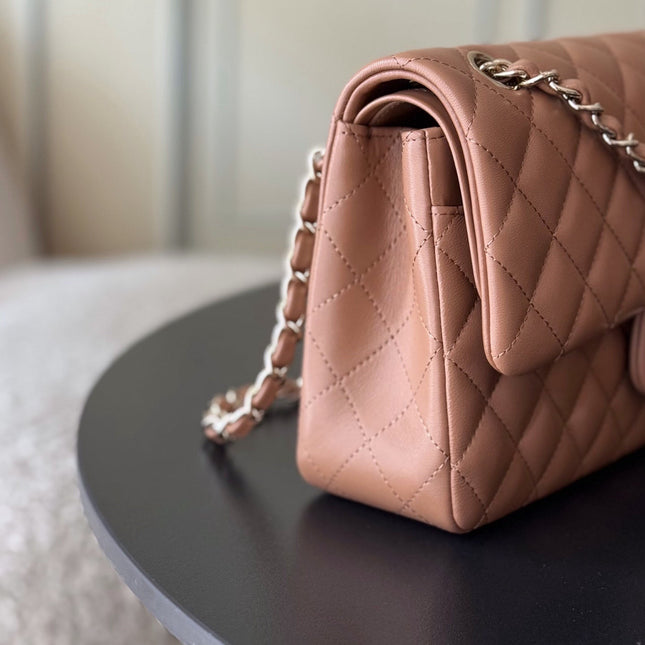 CHANEL 25S CLASSIC FLAP BAG 25 CM IN LIGHT BROWN LAMBSKIN WITH GOLD HARDWARE