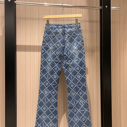 CC Diamond Double C Print Flared Jeans Blue Cotton