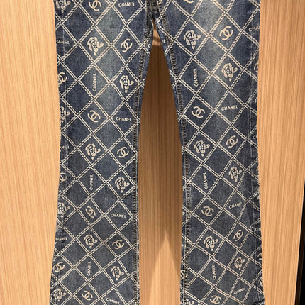 CC Diamond Double C Print Flared Jeans Blue Cotton