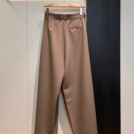 Loewe Pleated Wide Leg Pants Brown Cotton