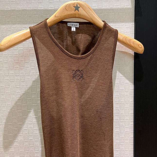 Loewe Embroidered Logo Knotted Vest Top Brown Polyester Fiber