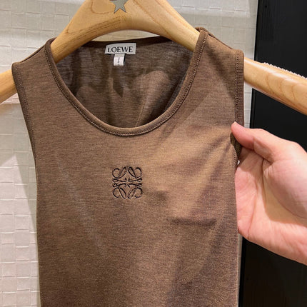 Loewe Embroidered Logo Knotted Vest Top Brown Polyester Fiber