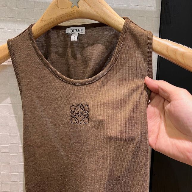 Loewe Embroidered Logo Knotted Vest Top Brown Polyester Fiber