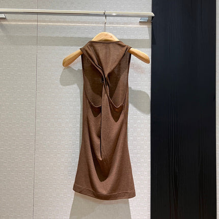 Loewe Embroidered Logo Knotted Vest Top Brown Polyester Fiber