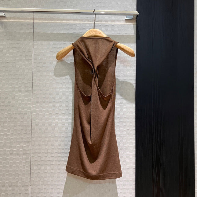 Loewe Embroidered Logo Knotted Vest Top Brown Polyester Fiber