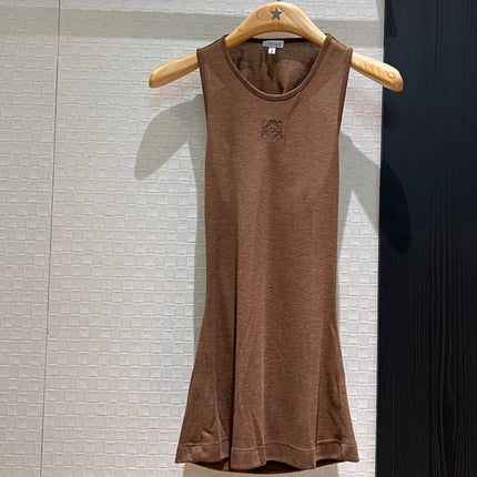 Loewe Embroidered Logo Knotted Vest Top Brown Polyester Fiber