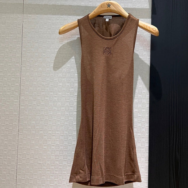 Loewe Embroidered Logo Knotted Vest Top Brown Polyester Fiber