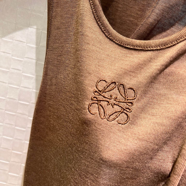 Loewe Embroidered Logo Knotted Vest Top Brown Polyester Fiber