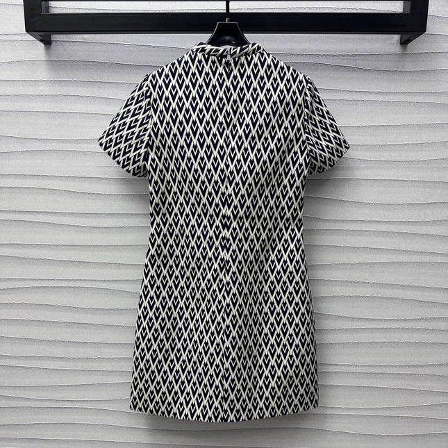 Valentino Black White Short Dress In Toute La V Jacquard