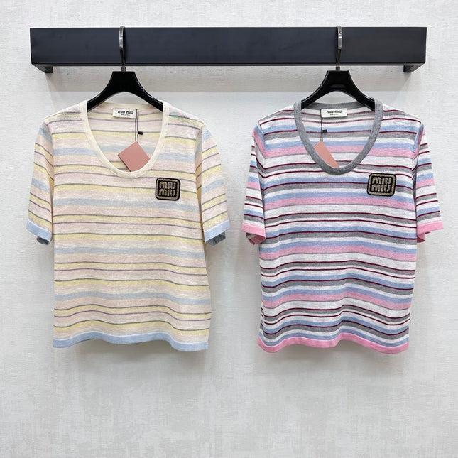 MIUMIU STRIPED KNIT T-SHIRT 273768