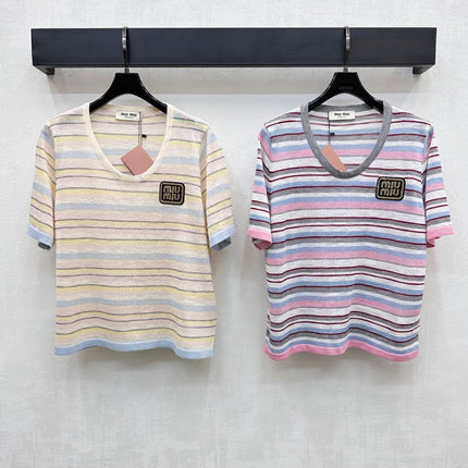 MIUMIU STRIPED KNIT T-SHIRT 273767