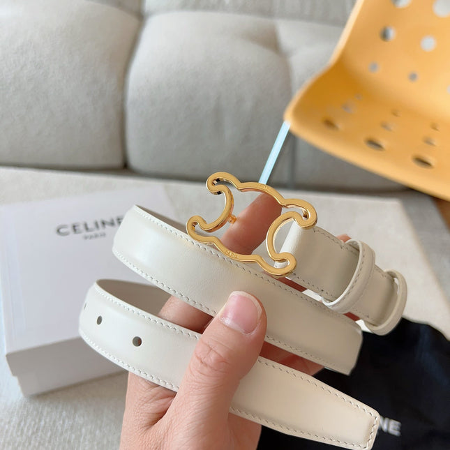 CELINE 25S TRIOMPHE BELT 25MM IN WHITE CALFSKIN GOLD HARDWARE 585788