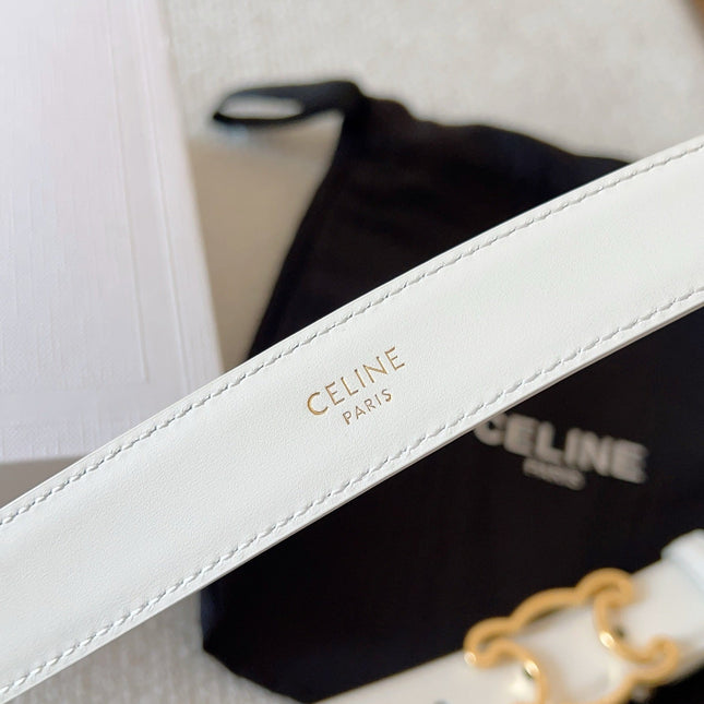 CELINE 25S TRIOMPHE BELT 25MM IN WHITE CALFSKIN GOLD HARDWARE 585788