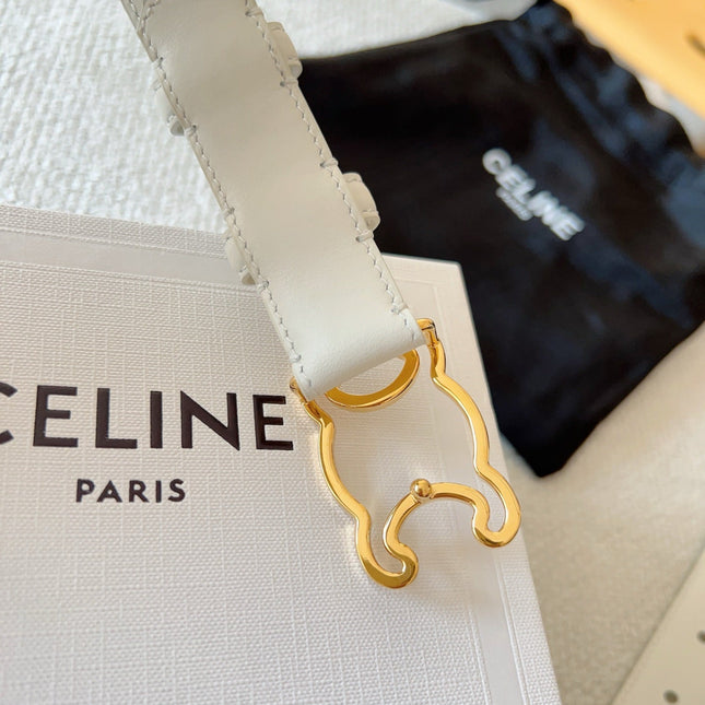 CELINE 25S TRIOMPHE BELT 25MM IN WHITE CALFSKIN GOLD HARDWARE 585788