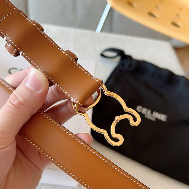 CELINE 25S TRIOMPHE BELT 25MM IN CARAMEL CALFSKIN GOLD HARDWARE 585789