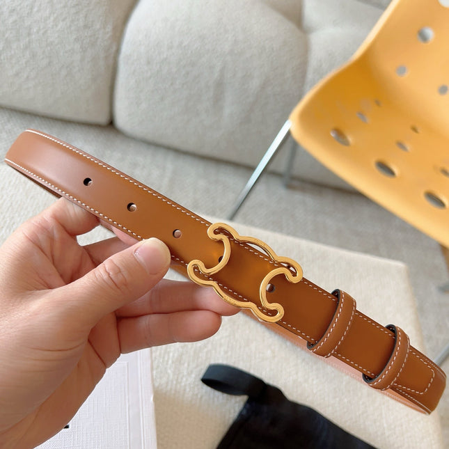 CELINE 25S TRIOMPHE BELT 25MM IN CARAMEL CALFSKIN GOLD HARDWARE 585789