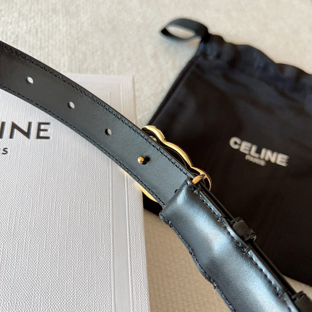 CELINE 25S TRIOMPHE BELT 25MM IN BLACK CALFSKIN GOLD HARDWARE 585790