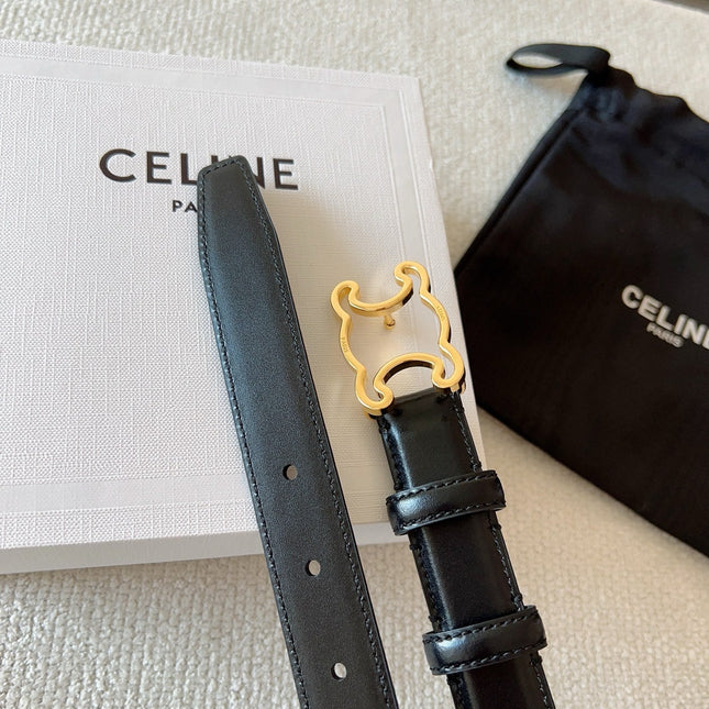 CELINE 25S TRIOMPHE BELT 25MM IN BLACK CALFSKIN GOLD HARDWARE 585790