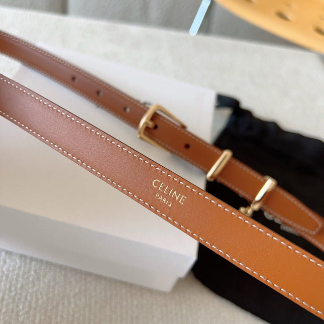 CELINE 25S BELT 18MM IN CARAMEL ELEGANT CHARM TAURILLON GOLD HARDWARE 585791