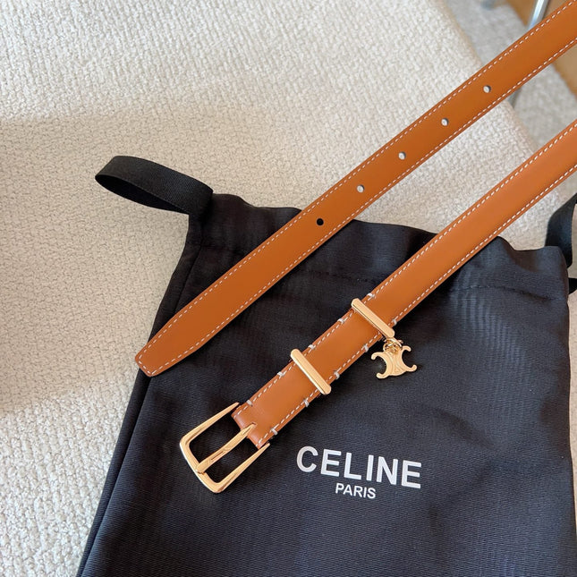 CELINE 25S BELT 18MM IN CARAMEL ELEGANT CHARM TAURILLON GOLD HARDWARE 585791