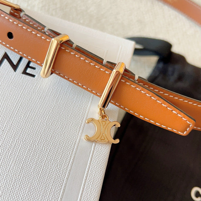CELINE 25S BELT 18MM IN CARAMEL ELEGANT CHARM TAURILLON GOLD HARDWARE 585791