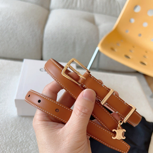 CELINE 25S BELT 18MM IN CARAMEL ELEGANT CHARM TAURILLON GOLD HARDWARE 585791