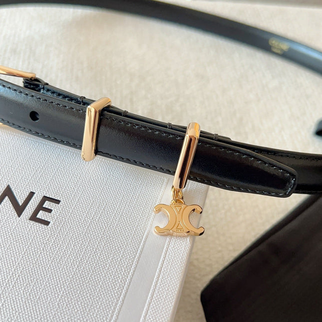 CELINE 25S BELT 18MM IN BLACK ELEGANT CHARM TAURILLON GOLD HARDWARE 585792
