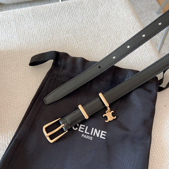 CELINE 25S BELT 18MM IN BLACK ELEGANT CHARM TAURILLON GOLD HARDWARE 585792