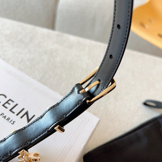 CELINE 25S BELT 18MM IN BLACK ELEGANT CHARM TAURILLON GOLD HARDWARE 585792