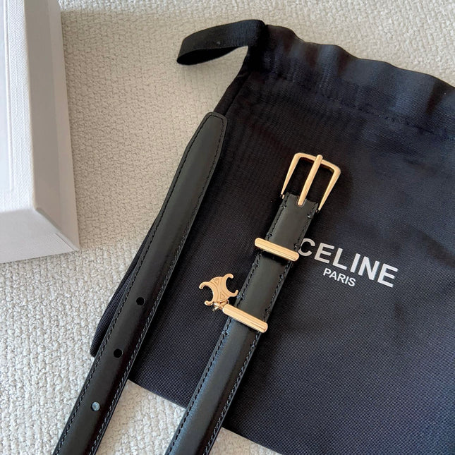 CELINE 25S BELT 18MM IN BLACK ELEGANT CHARM TAURILLON GOLD HARDWARE 585792