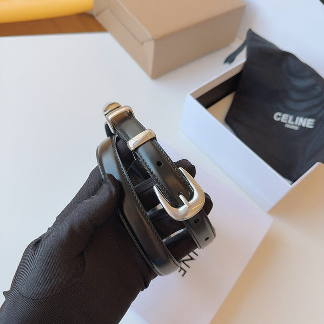 CELINE 25S SMALL 18MM WESTERN BELT IN BLACK CALFSKIN 566641