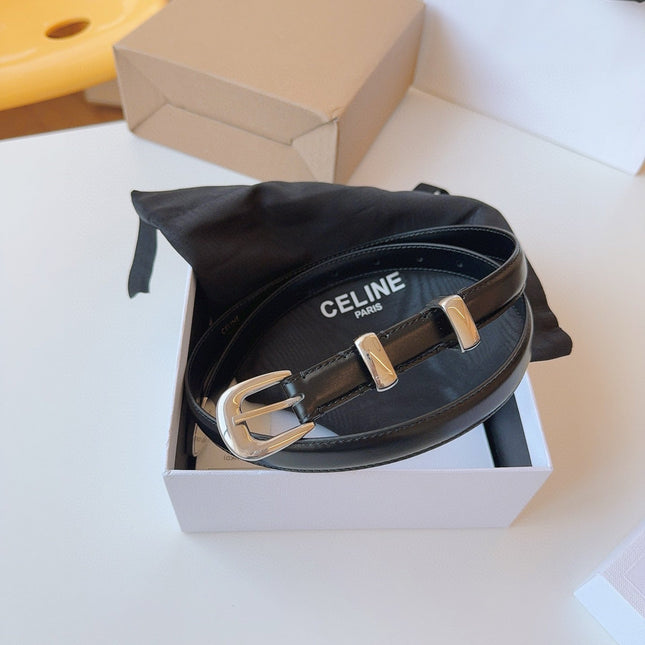 CELINE 25S SMALL 18MM WESTERN BELT IN BLACK CALFSKIN 566641