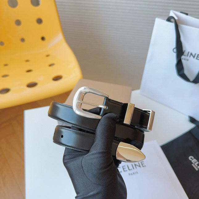 CELINE 25S SMALL 25MM WESTERN BELT IN BLACK CALFSKIN 566639