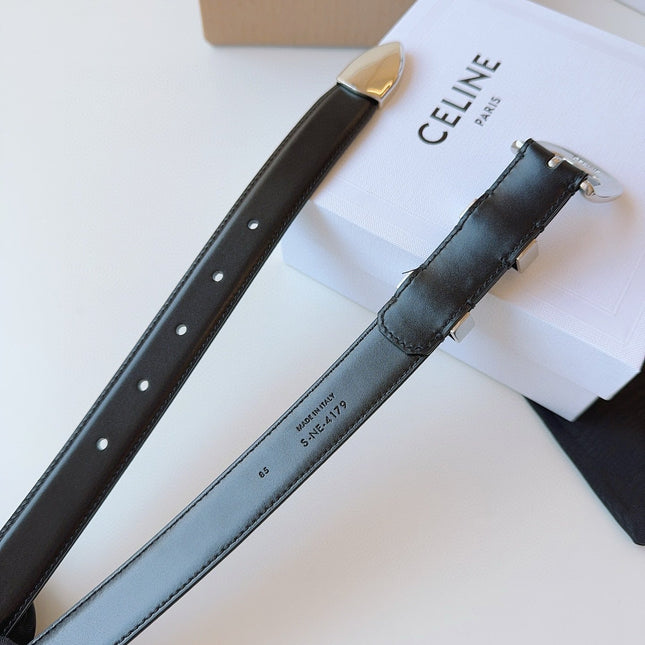 CELINE 25S SMALL 25MM WESTERN BELT IN BLACK CALFSKIN 566639