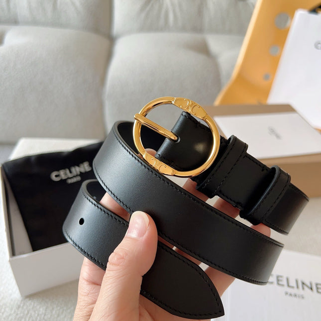 CELINE 25S SMALL 30MM WESTERN BELT IN BLACK CALFSKIN 566636