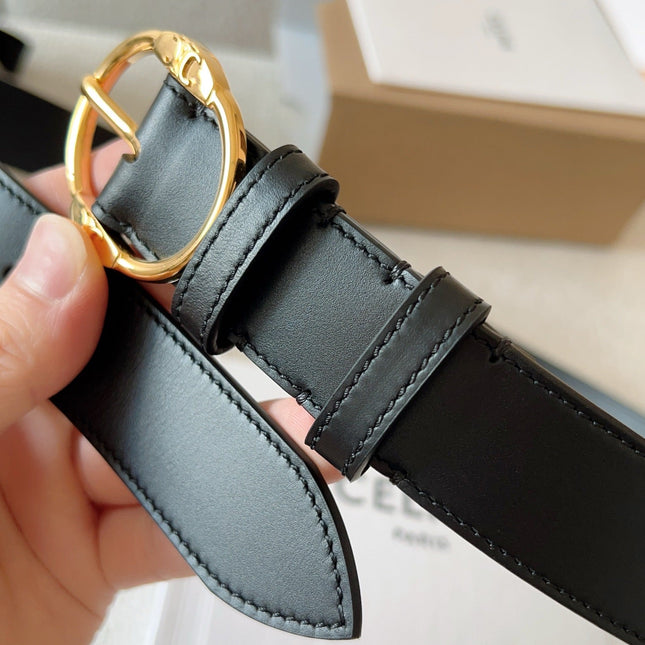 CELINE 25S SMALL 30MM WESTERN BELT IN BLACK CALFSKIN 566636