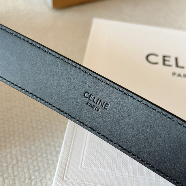 CELINE 25S SMALL 30MM WESTERN BELT IN BLACK CALFSKIN 566636